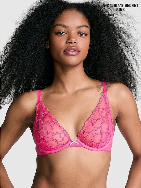 Victoria's Secret PINK Double Bubble Pink Plunge Heart Embroidery Unlined Bra (AD4221) | €33