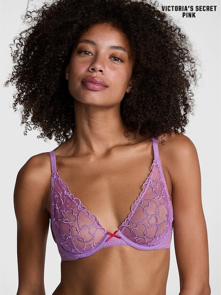 Victoria's Secret PINK Grape Taffy Purple Plunge Heart Embroidery Unlined Bra (AD4239) | €33