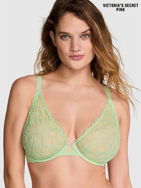 Victoria's Secret PINK Pale Petal Green Plunge Heart Embroidery Unlined Bra (AD4241) | €33