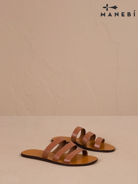 Manebi Three Bands Tan Brown Sandals (AD4269) | ‏629‏₪