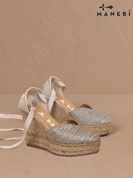 Manebi Silver Heart Shaped Wedge Espadrilles (AD4273) | €179
