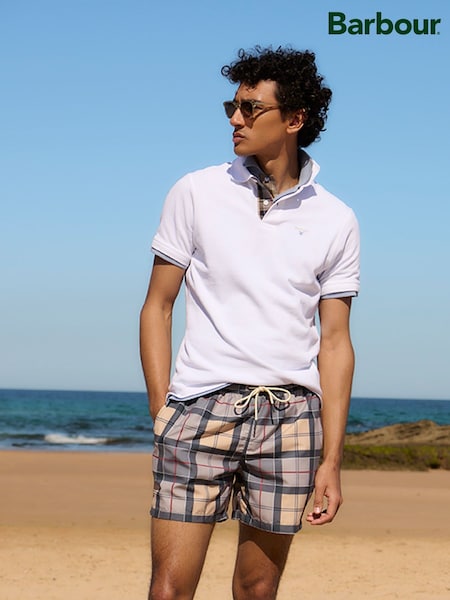 Barbour® Neutral/Navy Staple Tartan Swim Shorts (AD4345) | ₪289