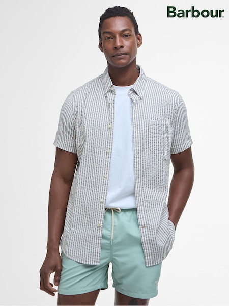 Barbour® Stone 100% Cotton Cresswell Seersucker Summer Fit Shirt (AD4346) | €112