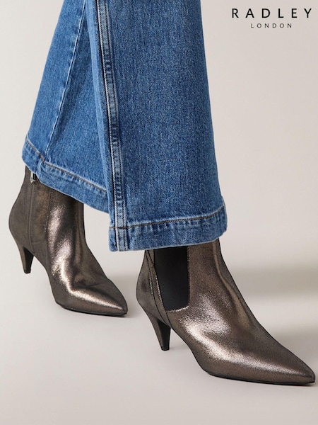 Radley London Metallic Silver Point Street Cone Heeled Booties (AD4349) | 368 QAR