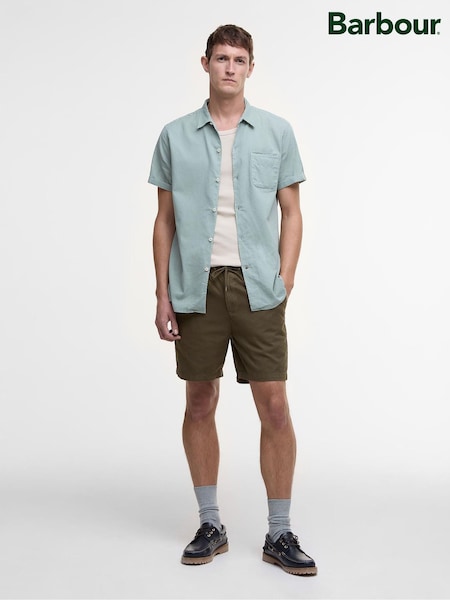 Barbour® Green Washed Oxford Relaxed 100% Cotton Shorts (AD4350) | ₪405