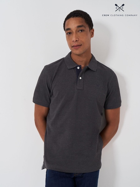 Crew Clothing Grey Black 100% Cotton Pique Polo Shirt (AD4378) | 198 QAR
