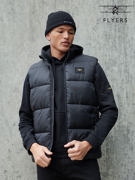 Flyers Mens Wide Baffle Black Gilet (AD4381) | €113