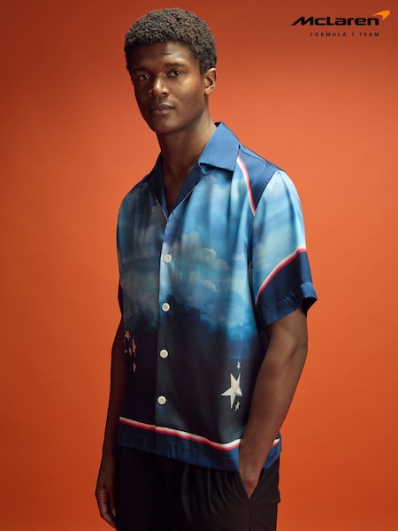 Reiss x McLaren F1 Team Blue Multi McLaren F1 Austin Exclusive Cuban Collar Shirt (AD4462) | €185