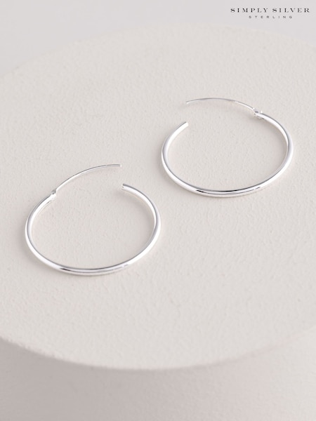 Simply Silver Silver Tone 925 Polished Medium Sleeper Hoop Earrings (AD4467) | €25