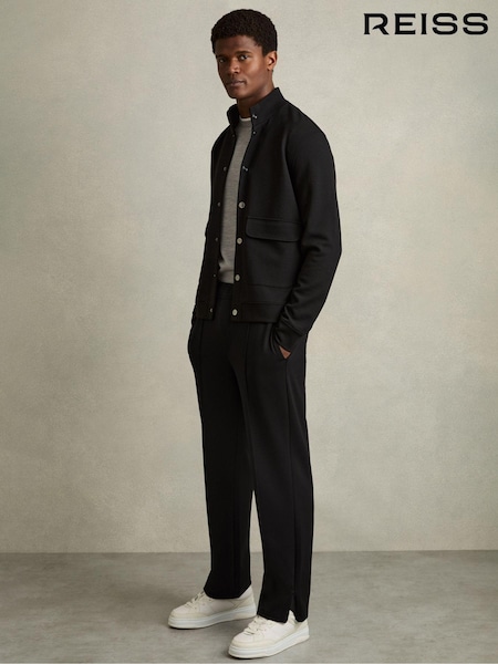 Reiss Black City Interlock Drawstring Straight-Leg Trousers (AD4470) | AZN 276