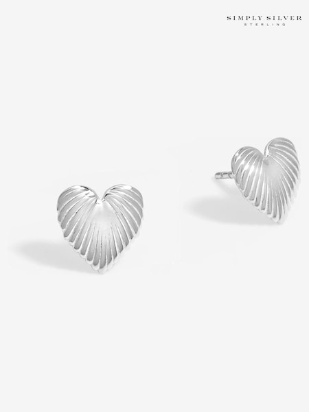 Simply Silver Silver Tone 925 Polished Ridge Heart Stud Earrings (AD4481) | €32