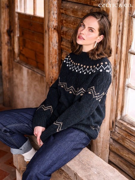 Celtic & Co. Blue Textured Stitch FairIsle Pattern Yoke Jumper (AD4524) | 539 LEI