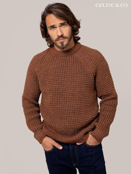 Celtic & Co. Mens Waffle Stitch Crew Brown Jumper (AD4527) | 564 LEI
