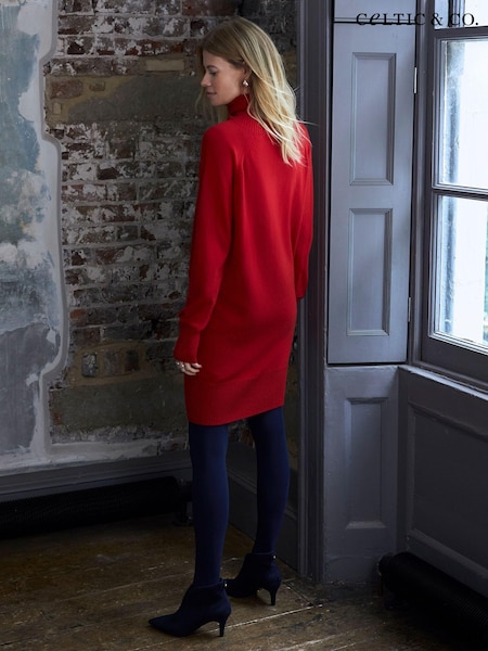 Celtic & Co. Red Geelong Roll Neck Knee Length Dress (AD4533) | 622 LEI