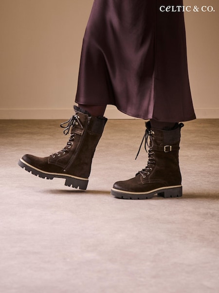 Celtic & Co. Leather & Sheepskin Lace Up Calf Brown Boots (AD4542) | AED579
