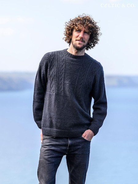 Celtic & Co. Mens Blue British Wool Gansey Jumper (AD4543) | 605 LEI