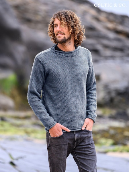 Celtic & Co. Mens Blue Texured Stitch Crew Jumper (AD4553) | 539 LEI