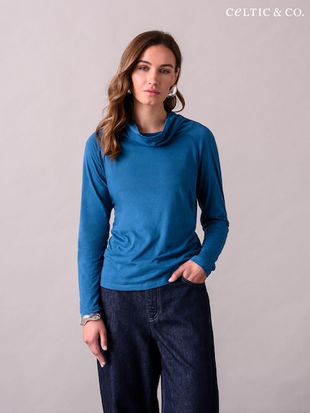 Celtic & Co. Blue Wool Blend Cowl Neck Top (AD4556) | ‏15 ر.ع.‏