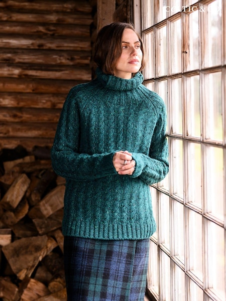 Celtic & Co. Green Donegal Cable Roll Neck Jumper (AD4557) | 622 LEI