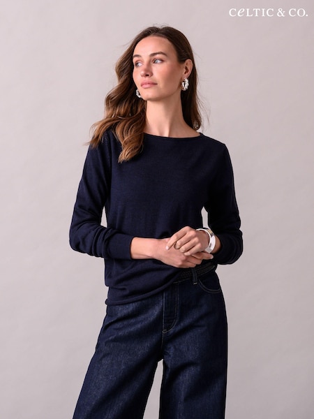 Celtic & Co. Green Merino Fine Knit Boat Jumper (AD4608) | ₪443