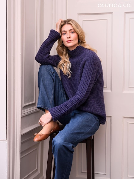 Celtic & Co. Blue Fishermans Ribbed Funnel Neck Jumper (AD4610) | €79