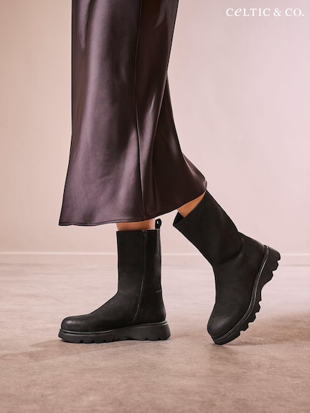 Celtic & Co. Calf Length Chunky Black Boots (AD4616) | AED538
