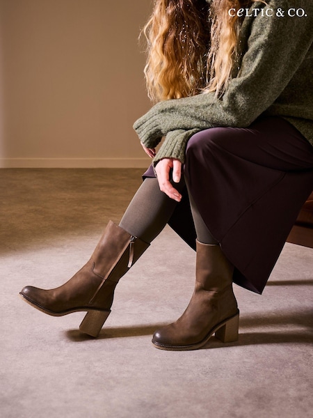Celtic & Co. Crepe Block Heel Ankle Brown Boots (AD4631) | €114