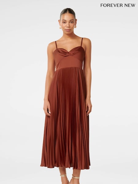 Forever New Orange Chloe Pleated Midi Dress (AD4649) | €110