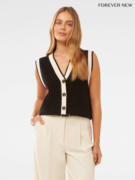Forever New Black Lydia Tipped Waistcoat (AD4673) | €83