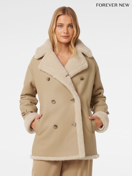 Forever New Alix Vegan Leather Shearling Coat (AD4674) | 625 LEI