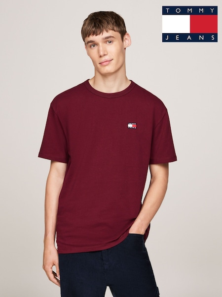 Tommy Jeans Red Regular Fit Badge 100% Cotton T-Shirt (AD4694) | 121 QAR