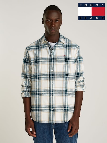 Tommy Jeans White Regular Fit Check Flannel Shirt (AD4717) | €43