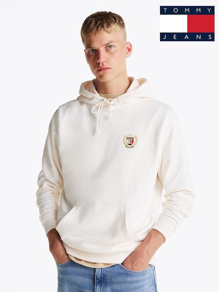 Tommy Jeans White Regular Fit Flag Crest 100% Cotton Hoodie (AD4719) | 396 QAR