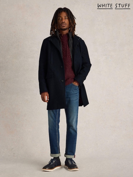 White Stuff Blue Wool Funnel Coat (AD4734) | €258