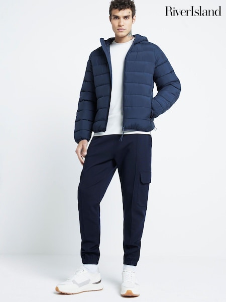 River Island Blue Quilted Hooded Puffer Jacket (AD4889) | €71