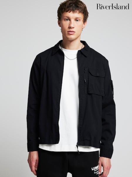 River Island Black Regular Fit Utility Zip Up Shacket (AD4894) | ₪277