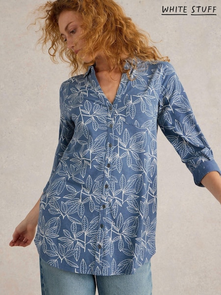 White Stuff Blue Annie Longline 100% Cotton Shirt (AD4943) | 141 QAR