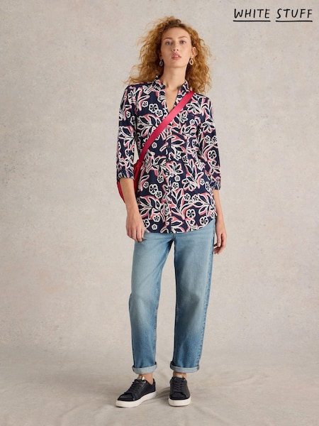 White Stuff Blue Annie Longline 100% Cotton Shirt (AD4945) | 141 QAR