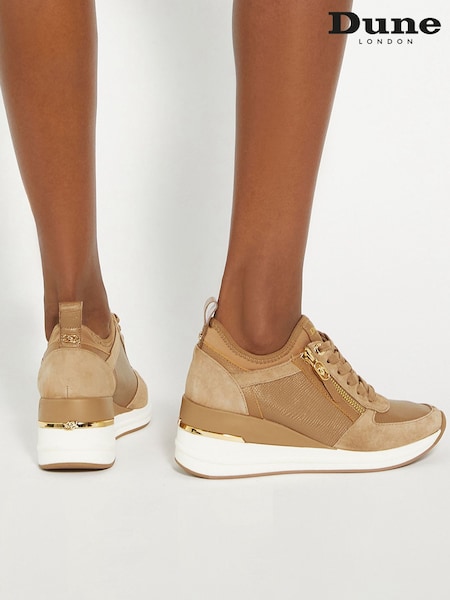 Dune London Brown Standard Fit Eiline 2 Side Zip Wedge Trainers (AD4959) | €88