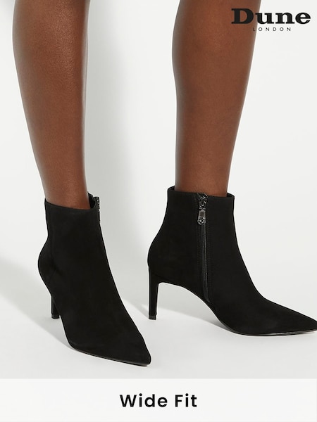 Dune London Black Wide Fit Obsessively Mid Set Back Point Heeled Ankle Boots (AD4961) | €164