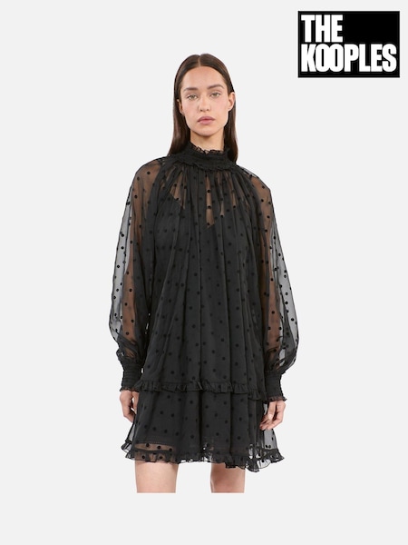 The Kooples Black Sheer High Neck Mini Dress (AD4979) | R$ 3,210