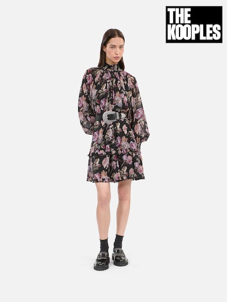 The Kooples Black Silk Print Mini Dress (AD4987) | ₪2,137