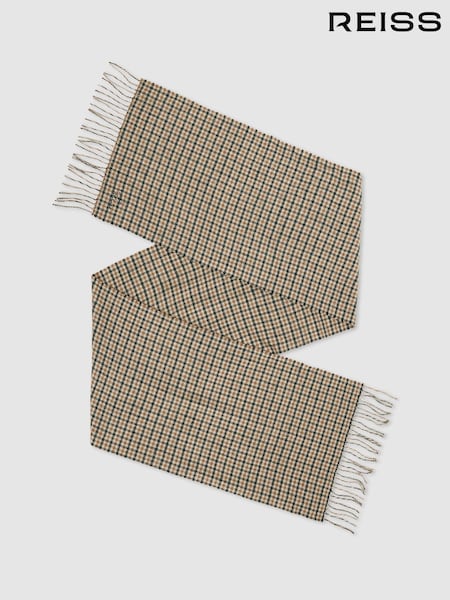 Reiss Camel/Green Multi Marsh Wool-Cashmere Houndstooth-Check Scarf (AD4991) | €104