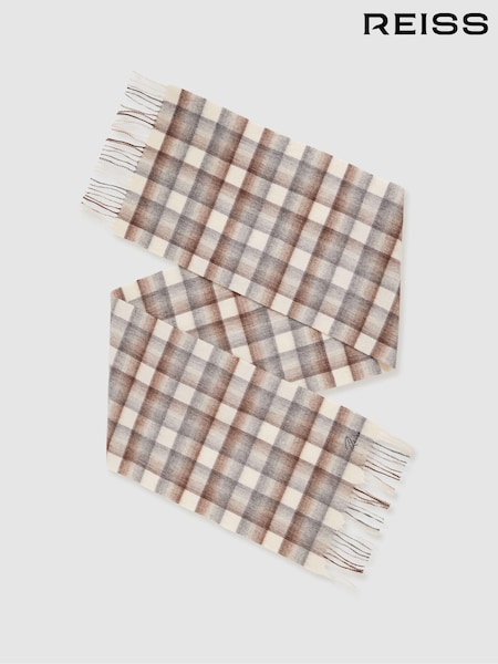 Reiss Brown/Oatmeal/Grey Clement Wool and Cashmere Check Scarf (AD4993) | $120