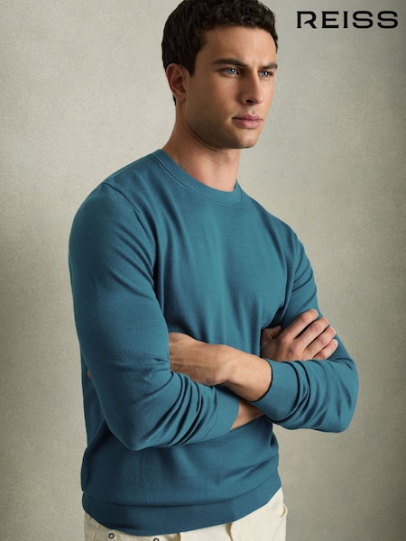Reiss Deep Teal Blue Wessex Merino Wool Crew Neck Jumper (AD5007) | € 137