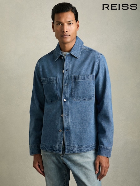 Reiss Light Blue Wash Tore Cotton-Denim Button-Through Overshirt (AD5009) | kr2 910
