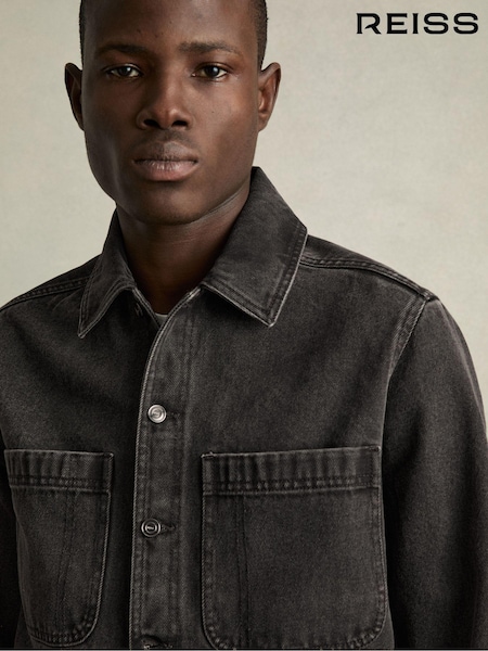 Reiss Washed Black Tore Cotton-Denim Button-Through Overshirt (AD5012) | kr2 910