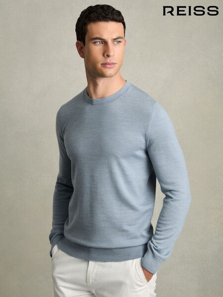 أزرق ناعم مختلط - Reiss Wessex Merino Wool Crew-neck Jumper (AD5016) | ‏53 د.ك.‏