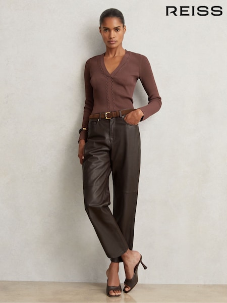 Schokoladenbraun - Reiss Verona Leather Slim-Leg Trousers (AD5021) | 621 €