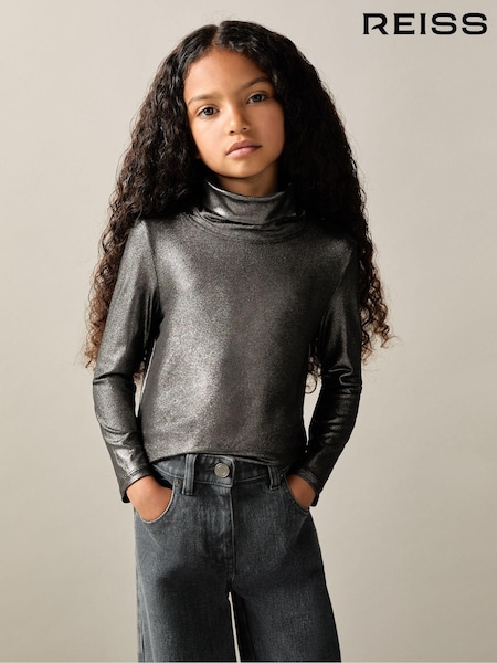 Reiss Silver Casey 9-13 yrs Metallic-Thread Roll-Neck Top (AD5022) | 176 QAR